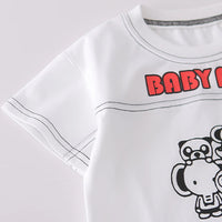 Boys White Graphics Short Sleeves T-Shirt With Denim Shorts Set Sets