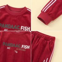 Boys Red Typographic Printed Sweatshirt With Joggers Winter Co-ord Sets 2 pc. Sets