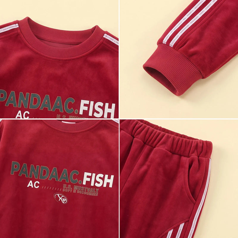 Boys Red Typographic Printed Sweatshirt With Joggers Winter Co-ord Sets 2 pc. Sets
