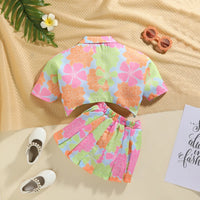 Girls Yellow Floral Short Sleeve Top With Pleated Skirts Sets 2 pc. Sets