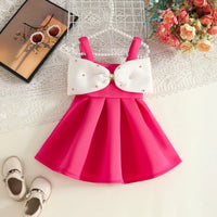 Girls Fuchsia Sleeveless Fit & Flare Party Wear Dress With Embellished Bow Applique Party Dresses Fuchsia 12-18 M