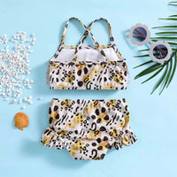 Girls Yellow Leopard Print Top With Briefs Swimwear Sets Sets