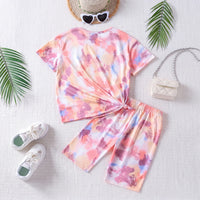 Girls Multicolor Tie & Dye Print Short Sleeve T-Shirt With Shorts Sets 2 pc. Sets