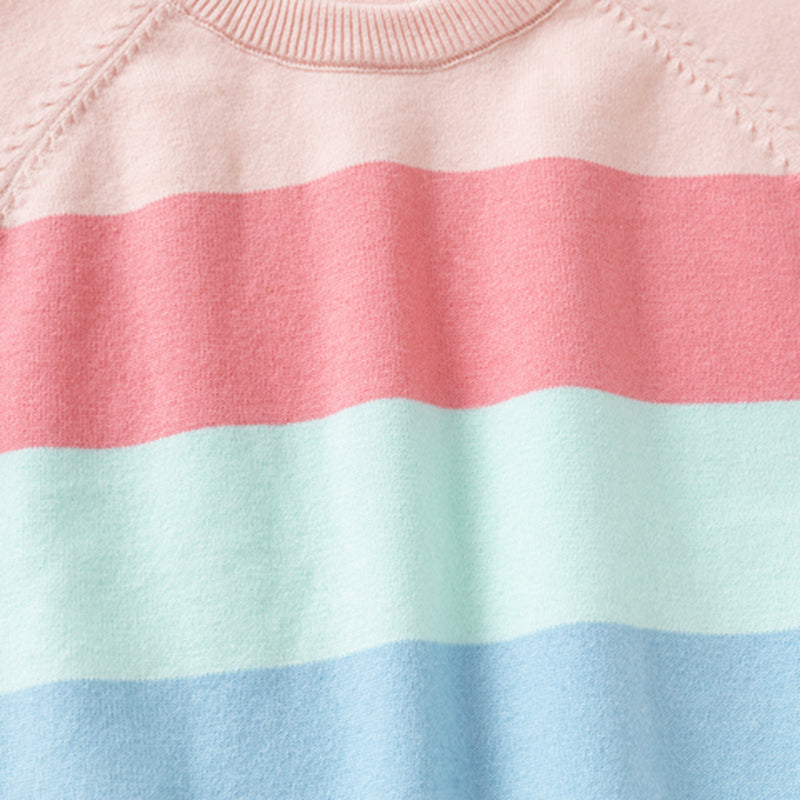 Girls Multicolor Regular Sweatshirt With Self-Design Stripe Patterns Sweaters & Cardigans