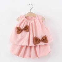 Girls Pink Textured Sleeveless Top With Bubble-Hem Shorts Co-ord Sets Sets