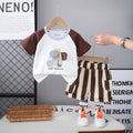 Boys Brown Elephant Printed Short Sleeve T-Shirt With Striped Shorts Sets 2 pc. Sets Brown 1-2 Y