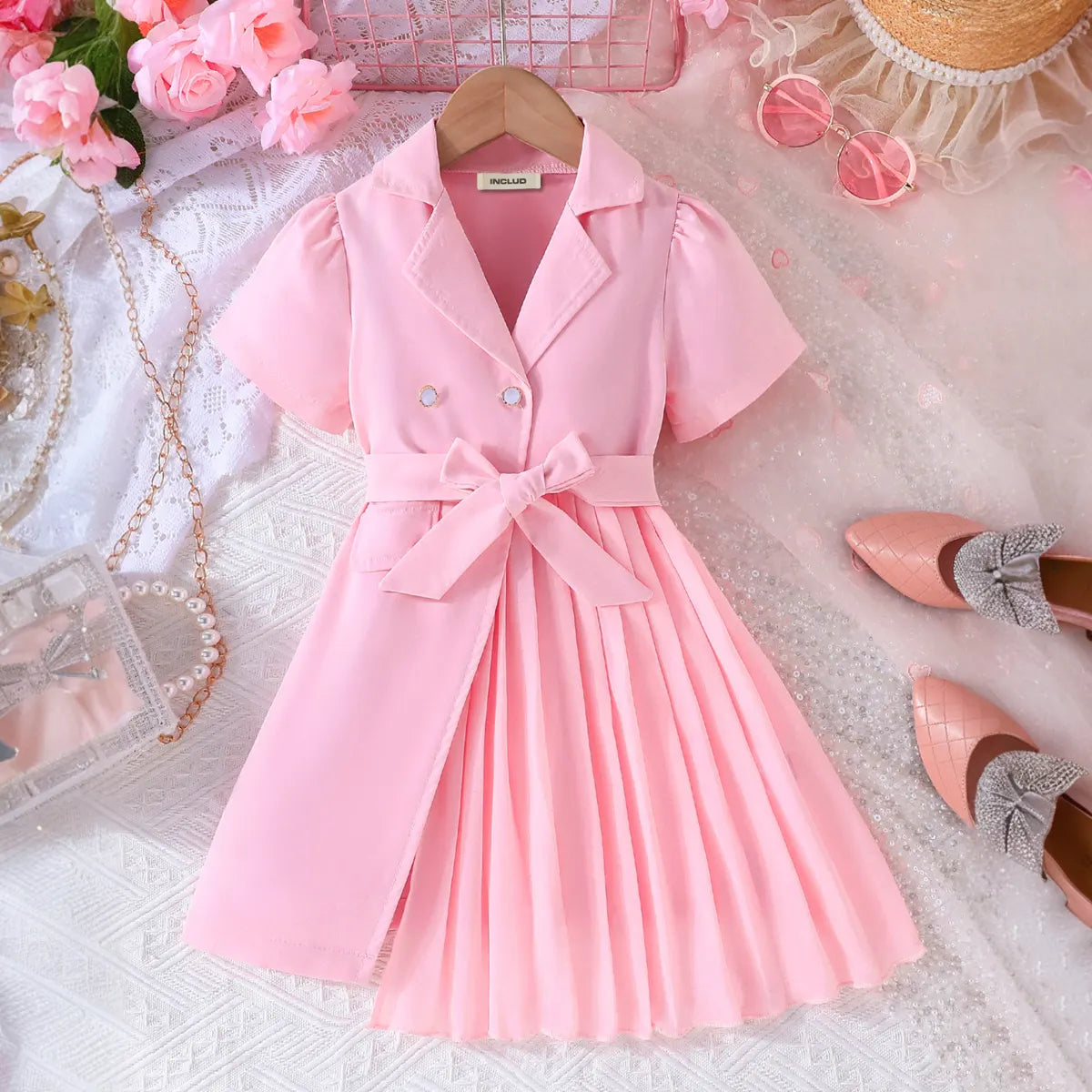 Girls Pink Double-breasted Blazer Dress Casual Dresses Pink 2-3 Y