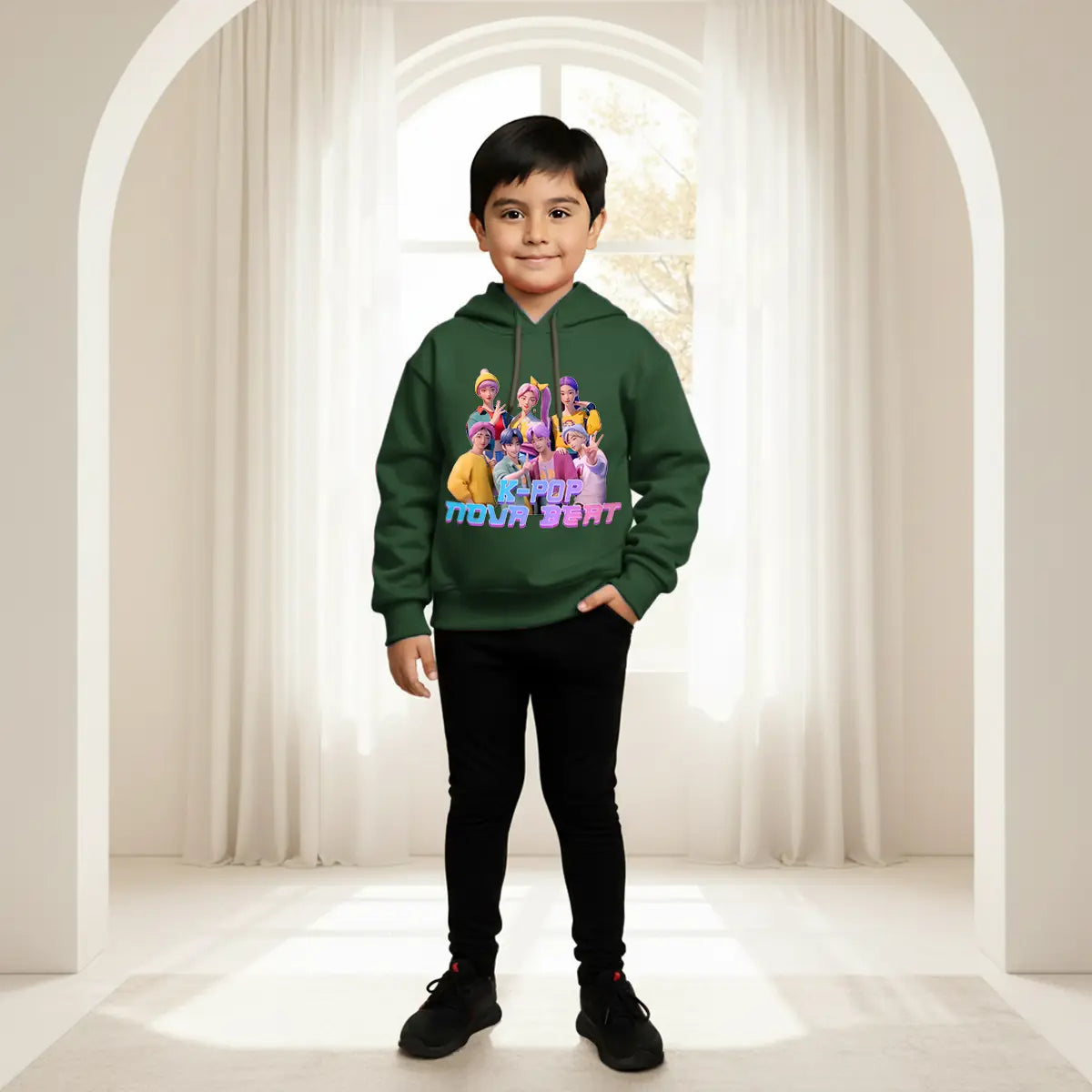 Boys Green K-Pop Nova Beat Graphics Hoodies Sweatshirts & Hoodies Green 1-2 Y