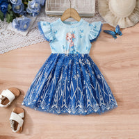 Girls Sky Blue Princess Printed Fit & Flare Dress Casual Dresses Sky Blue 3-4 Y