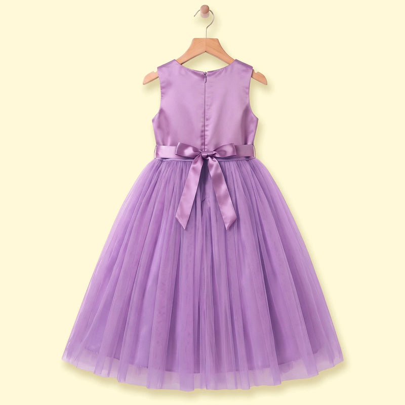 Girls Lavender Floral Applique Fit & Flare Party Dress Party Dresses