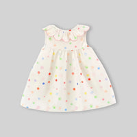 Girls Off White Polka Dot Printed Ruffle Collar A-Line Dress Casual Dresses