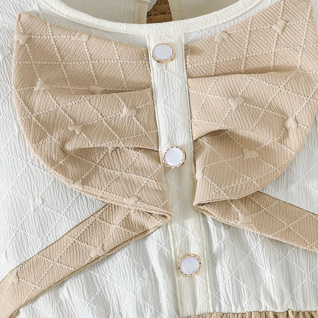 Girls Khaki Self Design Triangle Patterns Fit And Flare Dress Casual Dresses