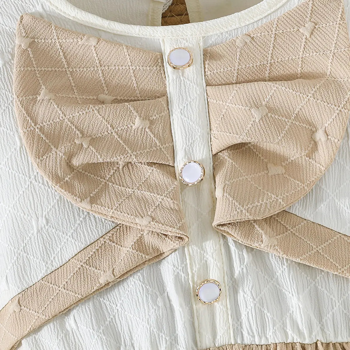 Girls Khaki Self Design Triangle Patterns Fit And Flare Dress Casual Dresses