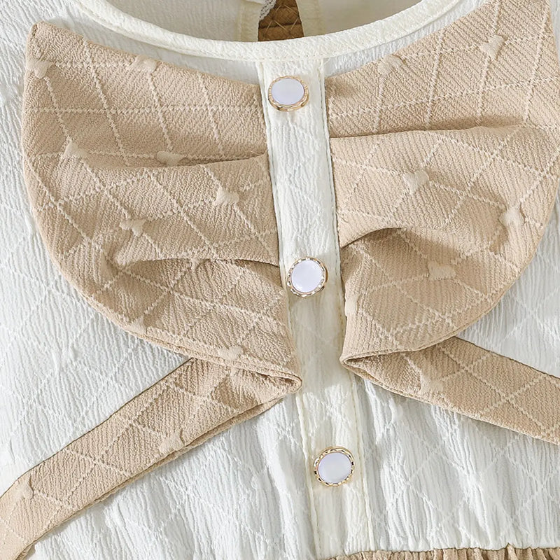 Girls Khaki Self Design Triangle Patterns Fit And Flare Dress Casual Dresses
