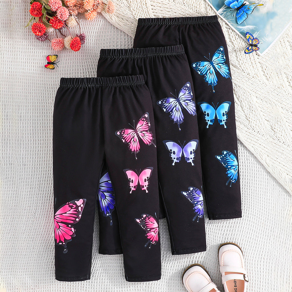 Girls Black Butterfly Print Leggings Multipack Set - Pack of 3 Leggings & Tights Black 3-4 Y