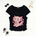 Girls Black Graphic Short Sleeves Scoop Neck T-Shirt Tshirts Black 7-8 Y