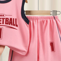 Boys Pink Sleeveless Basketball Typography T-Shirt With Shorts Sets 2 pc. Sets