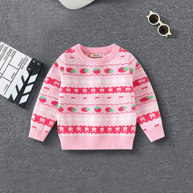 Girls Pink Self-Design Jacquard Regular Sweater Sweaters & Cardigans Pink 2-3 Y