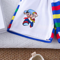 Boys Multicolor Striped Raglan Sleeves Graphic T-Shirt With Shorts Set 2 pc. Sets