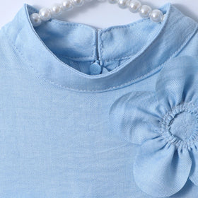 Girls Blue Sleeveless Floral Applique A-line Dress Casual Dresses