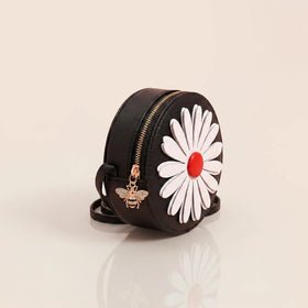 Girls Black Daisy Floral Applique Sling Bag Sling Bags
