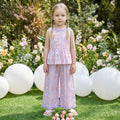 Girls Purple Floral Print Peplum Top With Pants Co-ord Sets Sets Purple 3-4 Y