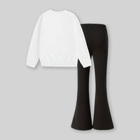 Girls White Moon Graphics Sweatshirt With Flared Pants Sets 2 pc. Sets