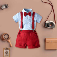 Boys Short Sleeve Shirt With Suspender Shorts Set Sets Light Blue 1-2 Y 