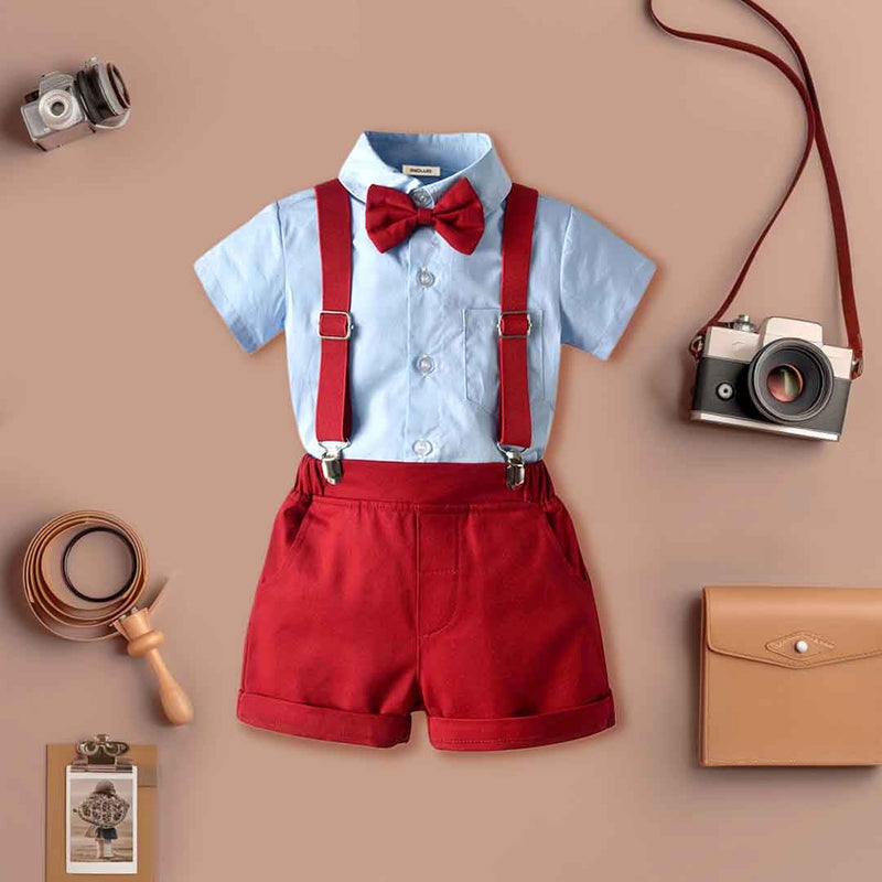 Boys Short Sleeve Shirt With Suspender Shorts Set Sets Light Blue 1-2 Y 