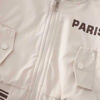Boys Beige Typographic Printed Hooded Zipper Jacket Coats & Jackets