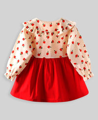 Girls Red Printed Dress With Applique Casual Dresses   