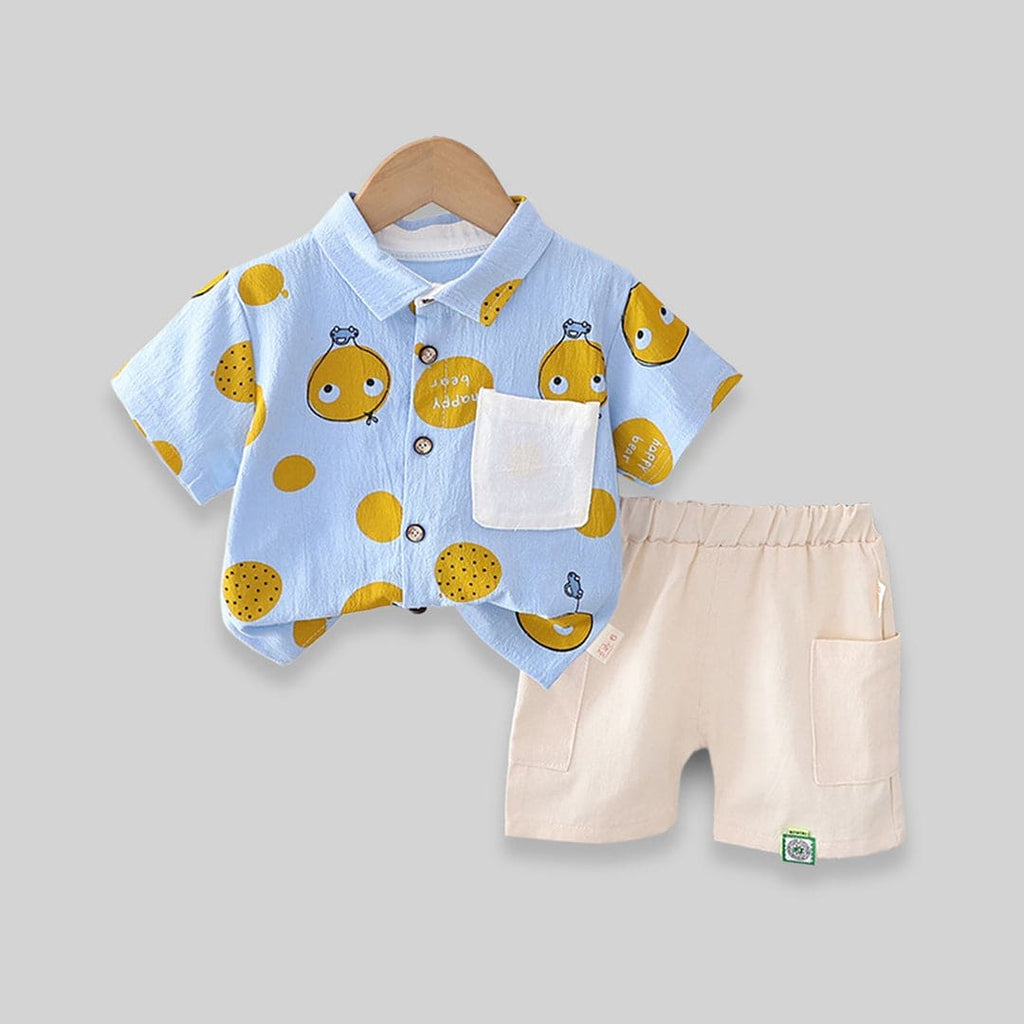 Boys Blue Printed Shorts with Bermuda Set Sets Blue 1-2 Y 