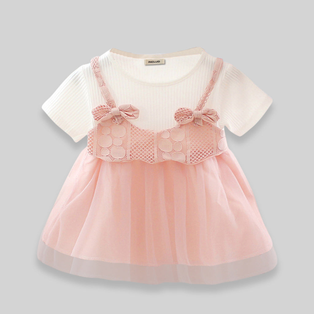 Girls Net Dress with Bow Applique