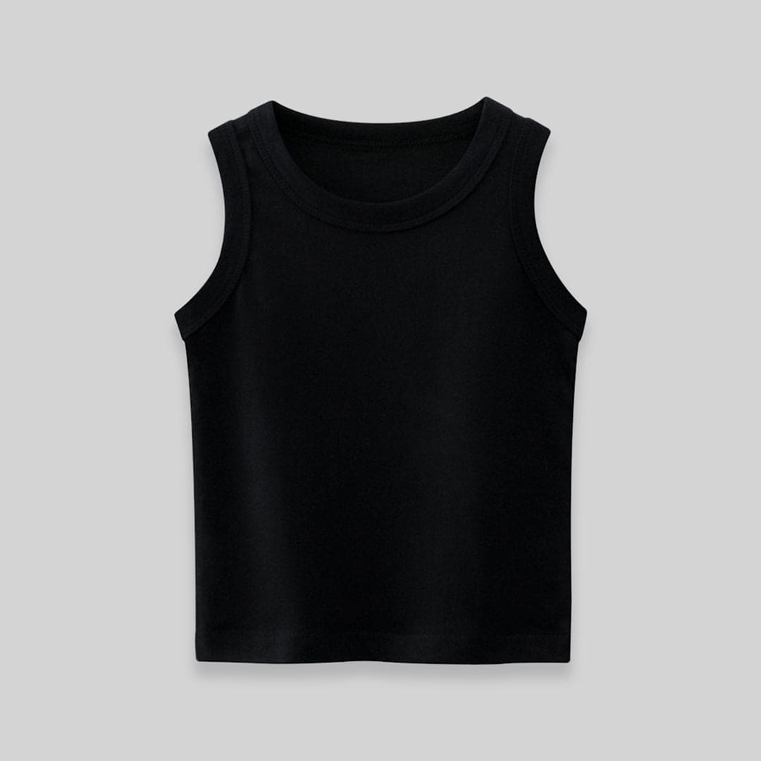 Boys Solid Sleeveless Tank Vests Tshirts Black 1-2 Y 
