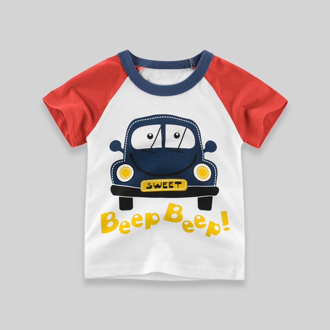 Short Sleeve T-shirt With Car print Tshirts Red 1-2 Y 