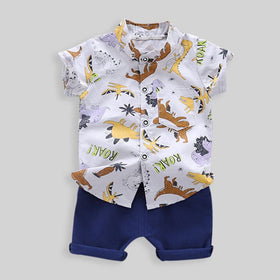 Boys Light Grey 2 Piece Set with Dinosaur Theme Sets Style 1 1-2 Y 