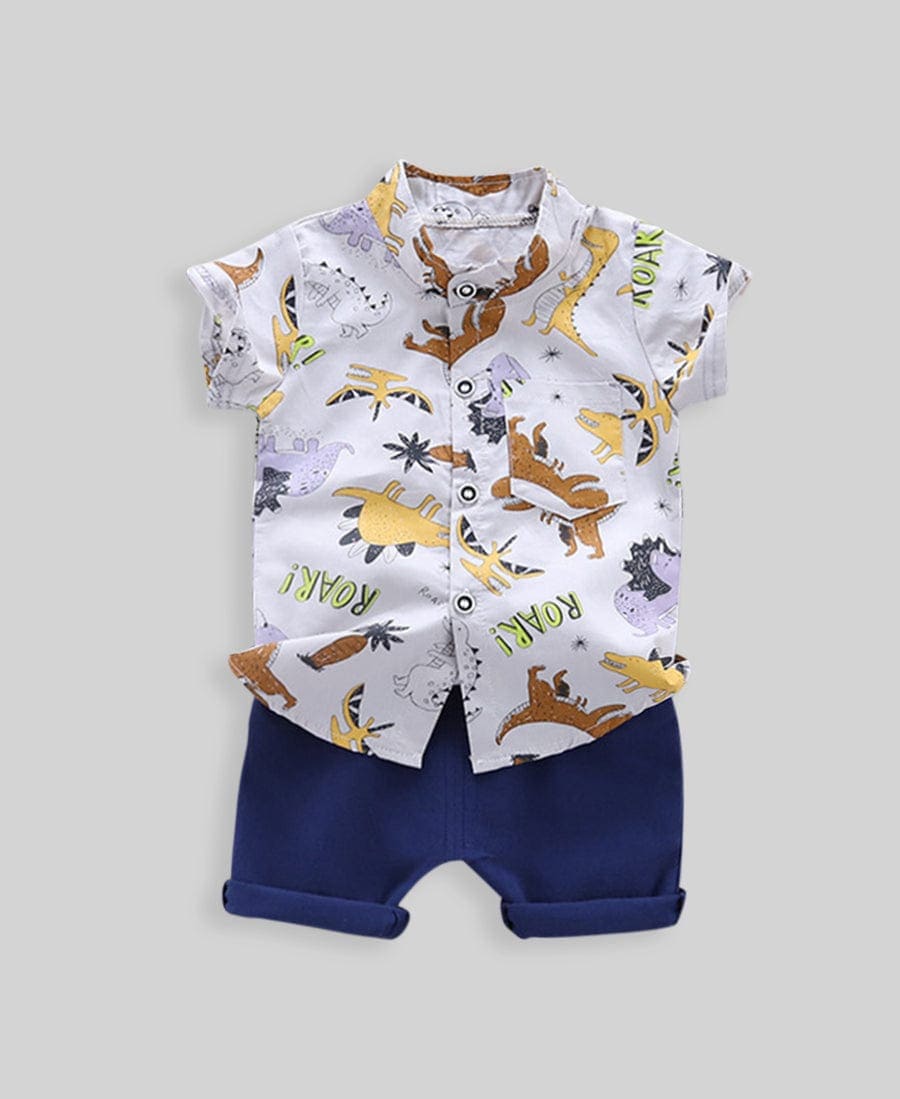 Boys Light Grey 2 Piece Set with Dinosaur Theme Sets Style 1 1-2 Y 