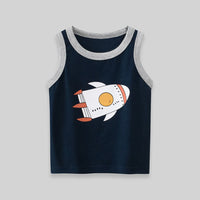 Boys Printed Sleeveless Tank Vests Tshirts Navy 1-2 Y 