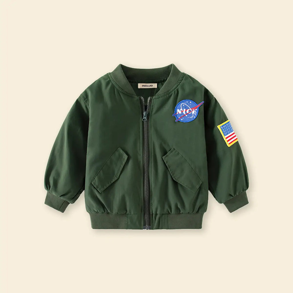 Boys Army Green Varsity Jacket With Flaps Coats & Jackets