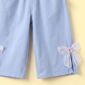 Girls Light Blue Bow Applique Denim Jeans Pants