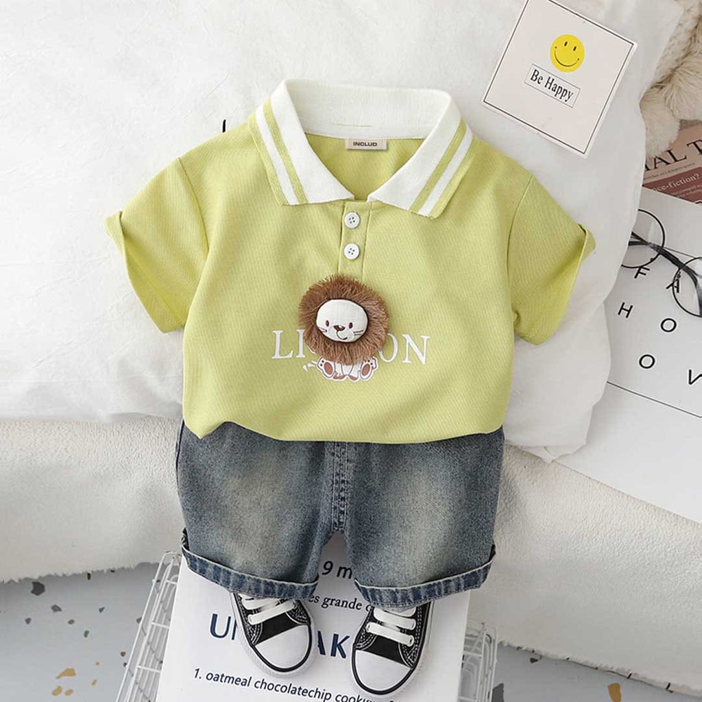 Boys Lion Applique Polo T-Shirt With Denim Shorts Set 2 pc. Sets