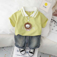 Boys Lion Applique Polo T-Shirt With Denim Shorts Set 2 pc. Sets