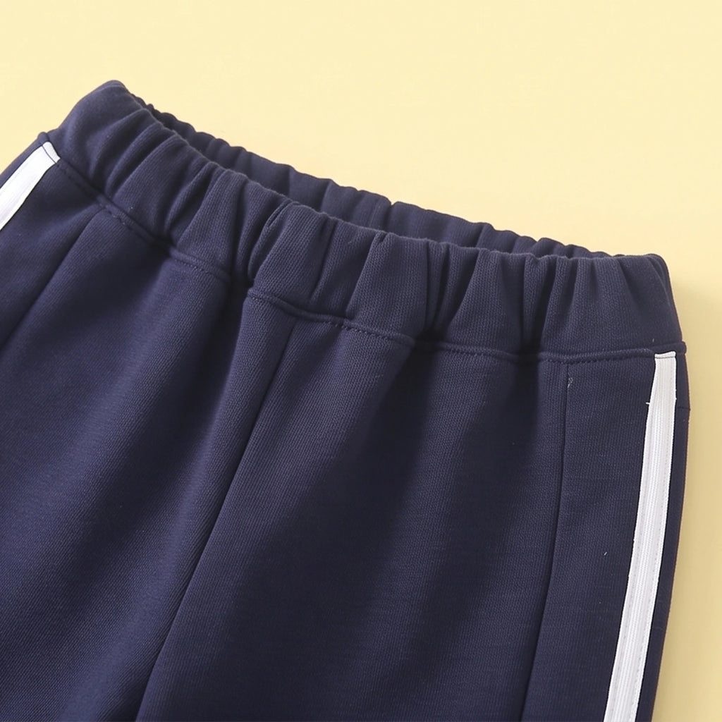 Boys Navy Blue Graphic Embroidered Jacket & Jogger Sets Sets