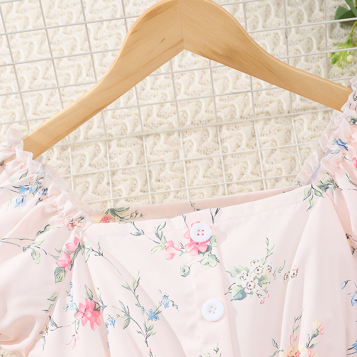Girls Pink Floral Print Off-Shoulder Dress Casual Dresses