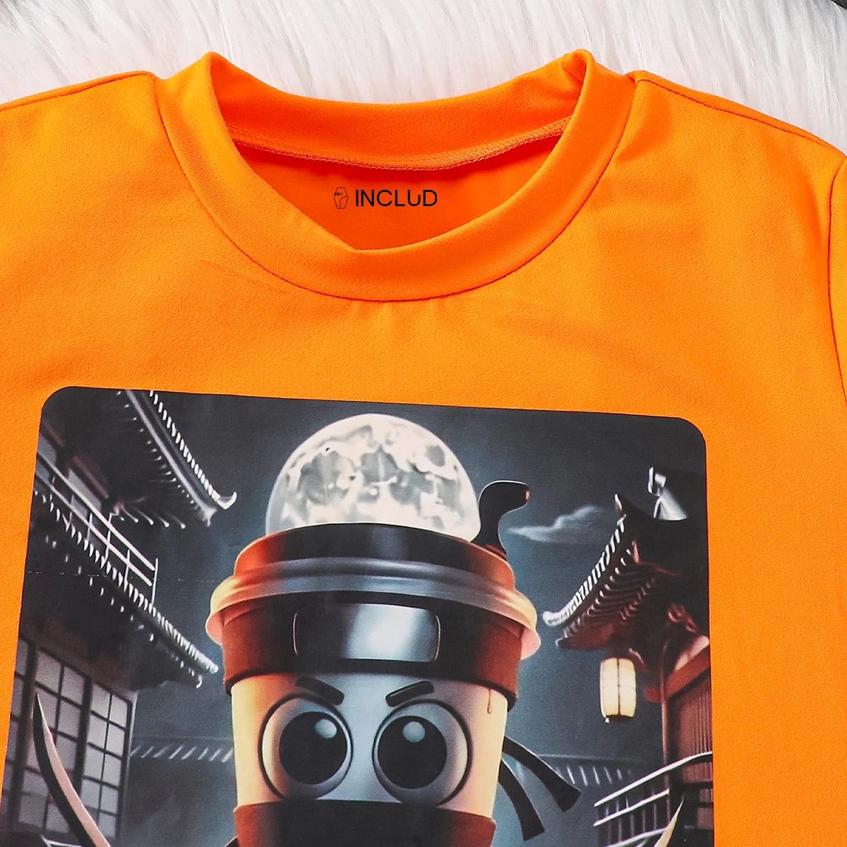 Boys Bright Orange Graphics Short Sleeves T-Shirt With Shorts Set Sets