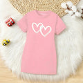 Girls Pink Heart Print Short Sleeve T-Shirt Dress Casual Dresses Pink 4-5 Y