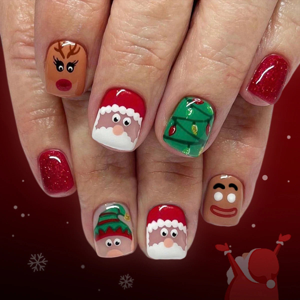 Girls Multicolor Christmas Press-On Nail Art Kit Trending Accessories Multicolor Onesize