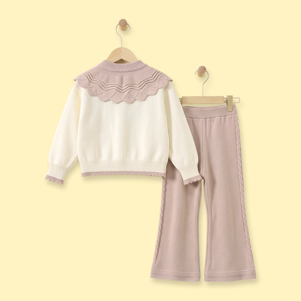 Girls Off White Long Sleeves Cardigan & Pants Sets Sets
