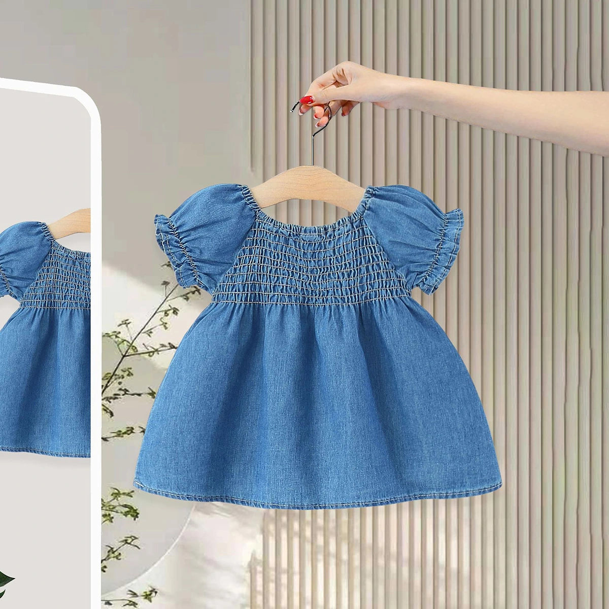 Girls Blue Denim Smocked Fit & Flare Casual Dress Casual Dresses