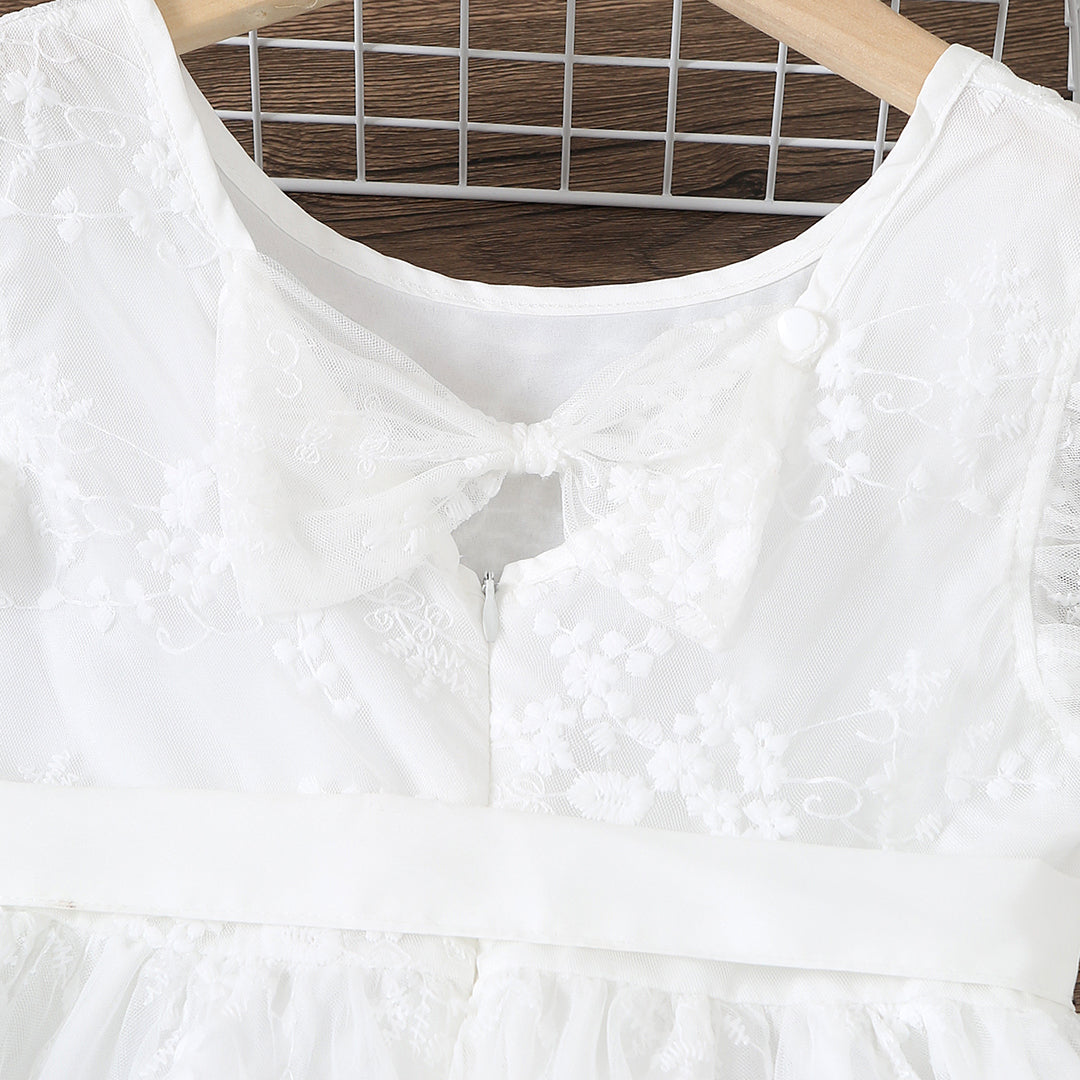 Girls White Sleeveless Fit & Flare Embroidered Dress Casual Dresses